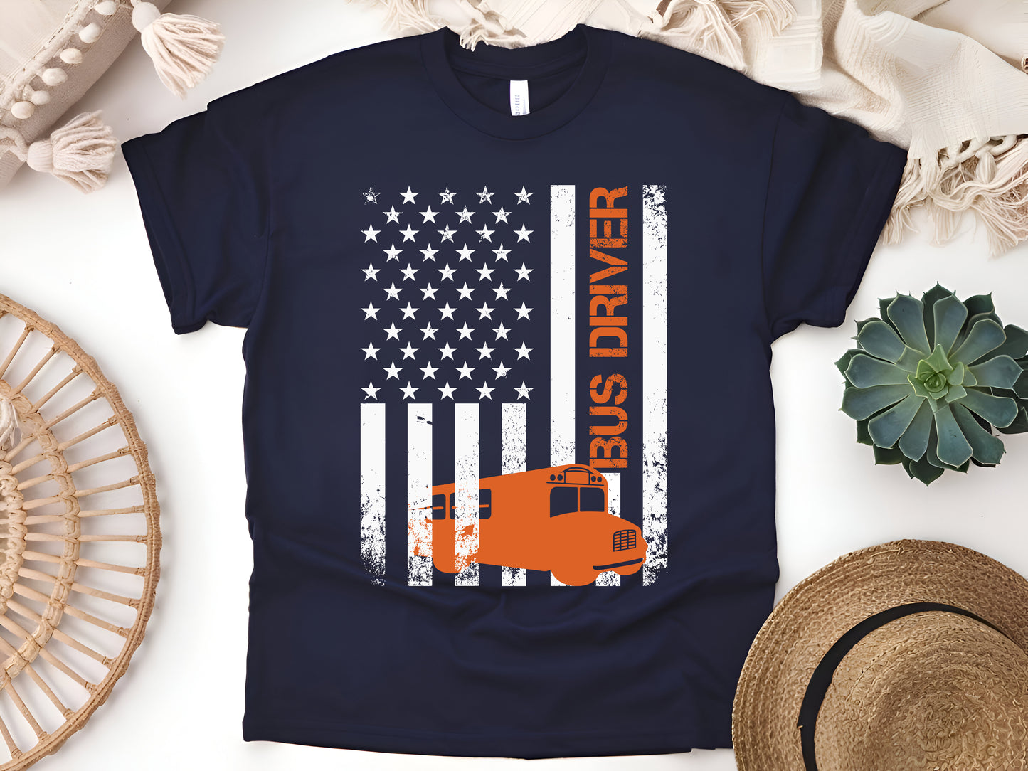 American Flag Bus Driver T-Shirt - Patriotic School Bus Driver Tee