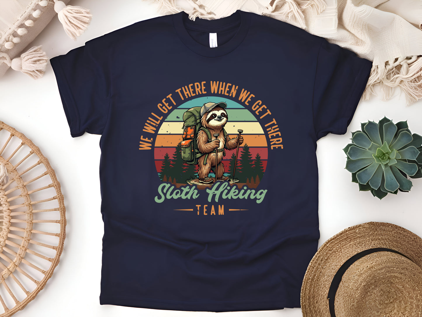 Funny Sloth Hiking Team T-Shirt - Slow and Steady Adventure Nature Lover Tee