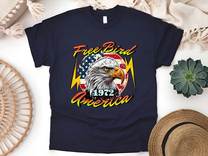 American Eagle Flag T-Shirt – Vintage USA Free Bird 1972 Tee, Patriotic Bald Eagle Shirt, Retro America Freedom Unisex Tee