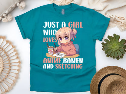 Just A Girl Who Loves Anime, Ramen, And Sketching – Japan Anime Lover T-Shirt