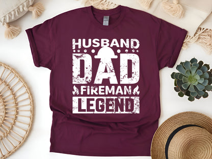 Husband Dad Fireman Legend T-Shirt, Firefighter Dad Gift, Proud Fireman Shirt, Hero Dad Tee, Firefighter Apparel for Men