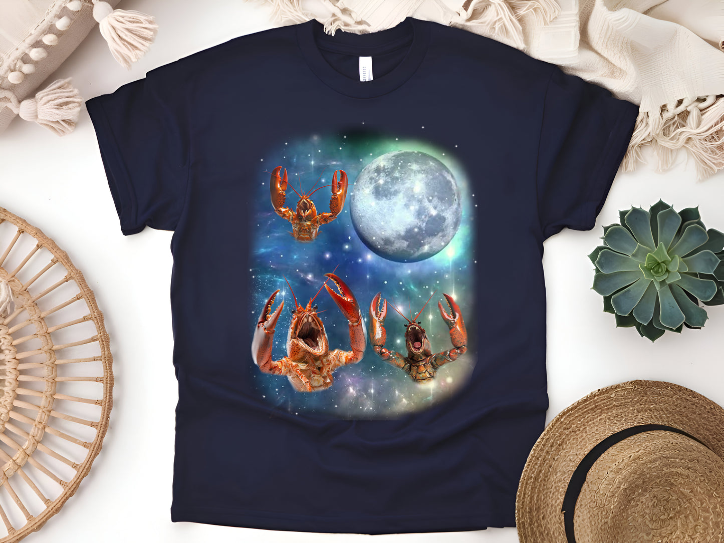 Three Lobster Moon T-Shirt, 3 Crustaceans Sea Lover Parody Tee