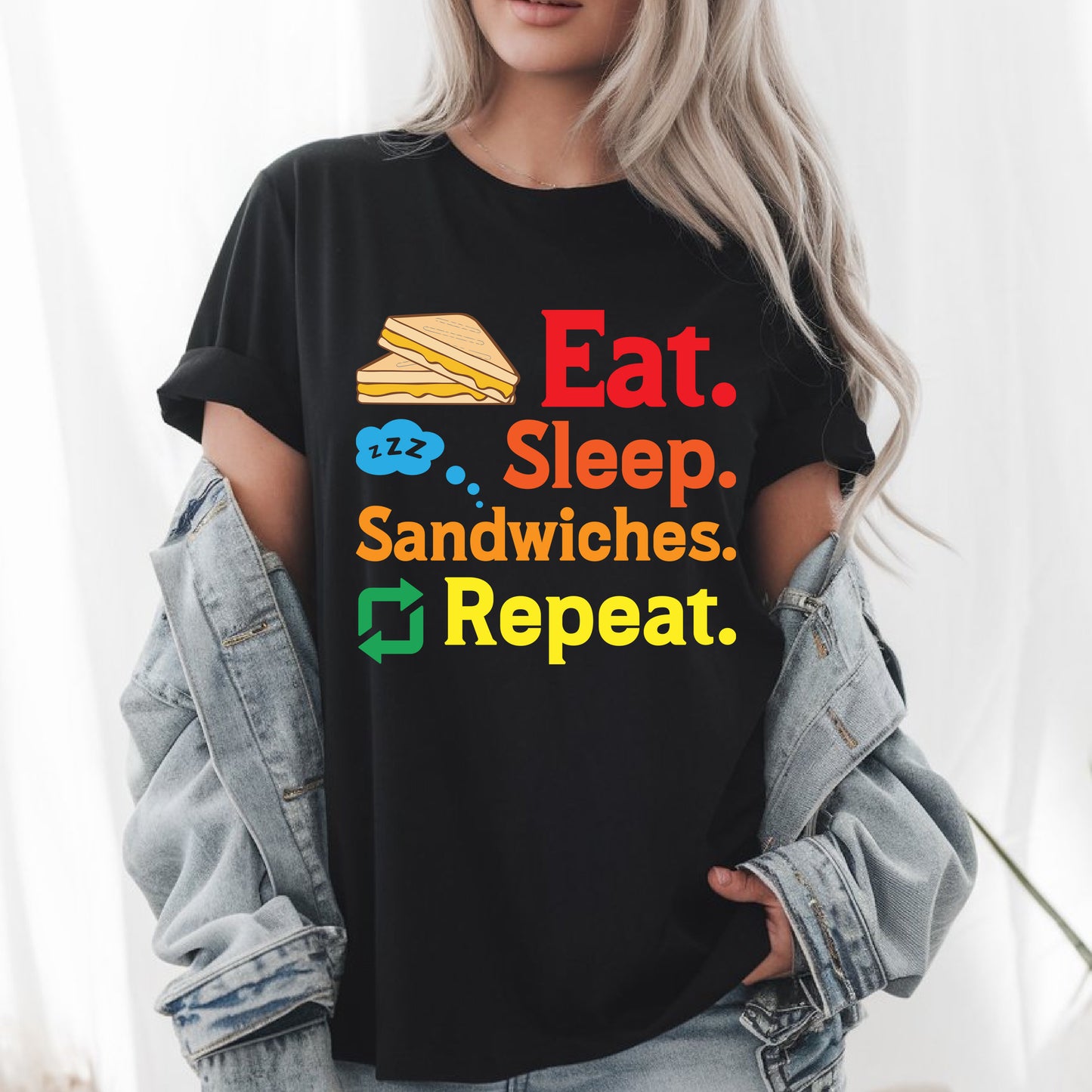 Eat Sleep Sandwiches Repeat T-Shirt - Funny Foodie Gift Tee for Sandwich Lovers