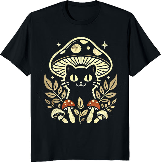 Cute Cottagecore Cat Mushroom Unisex Tee - Aesthetic Nature T-Shirt