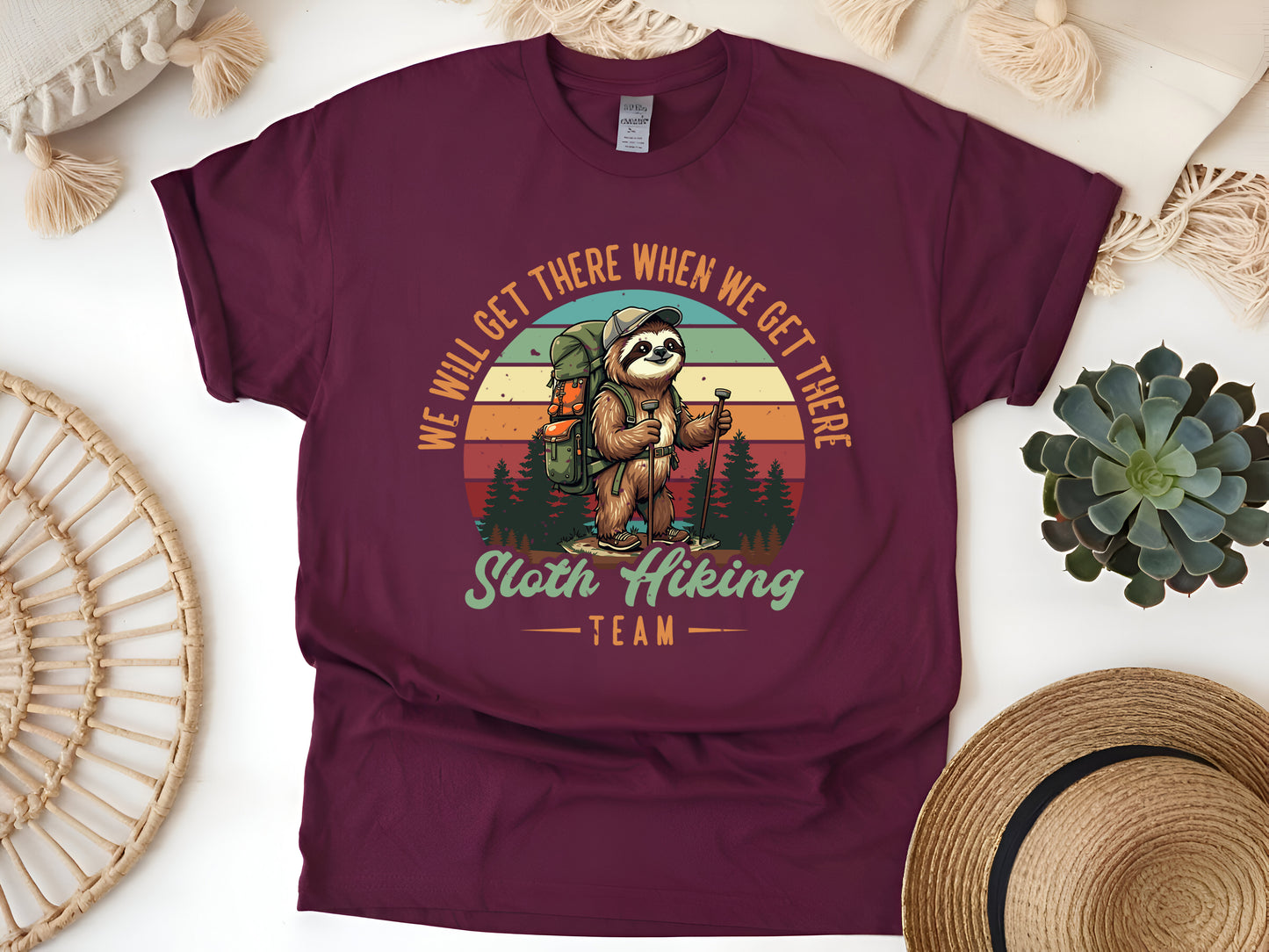 Funny Sloth Hiking Team T-Shirt - Slow and Steady Adventure Nature Lover Tee