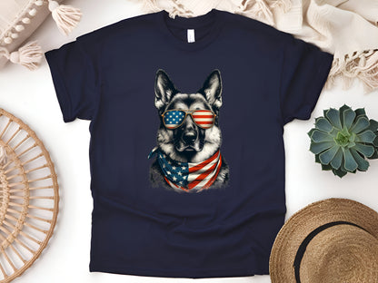 German Shepherd Flag Sunglasses Unisex Tee - Patriotic Dog Lover Shirt, Printed in USA