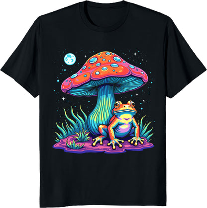 Psychedelic Frog Under Mushroom Unisex Tee - Trippy Nature T-Shirt