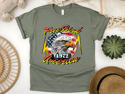 American Eagle Flag T-Shirt – Vintage USA Free Bird 1972 Tee, Patriotic Bald Eagle Shirt, Retro America Freedom Unisex Tee