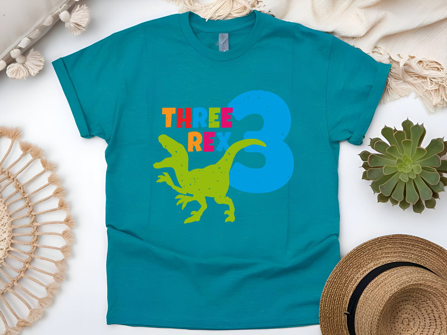 Girl 3rd Birthday Three Rex Dinosaur T-Shirt - Cute 3 Year Old Dino Birthday Tee