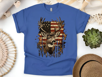 American Flag Deer Hunting T-Shirt – Rustic Patriotic Wildlife Tee