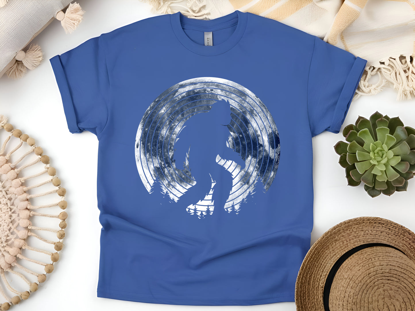 Bigfoot Retro Moon T-Shirt - Vintage Sasquatch Tee - Cryptid Lover Gift - Outdoor Adventure Unisex Tee