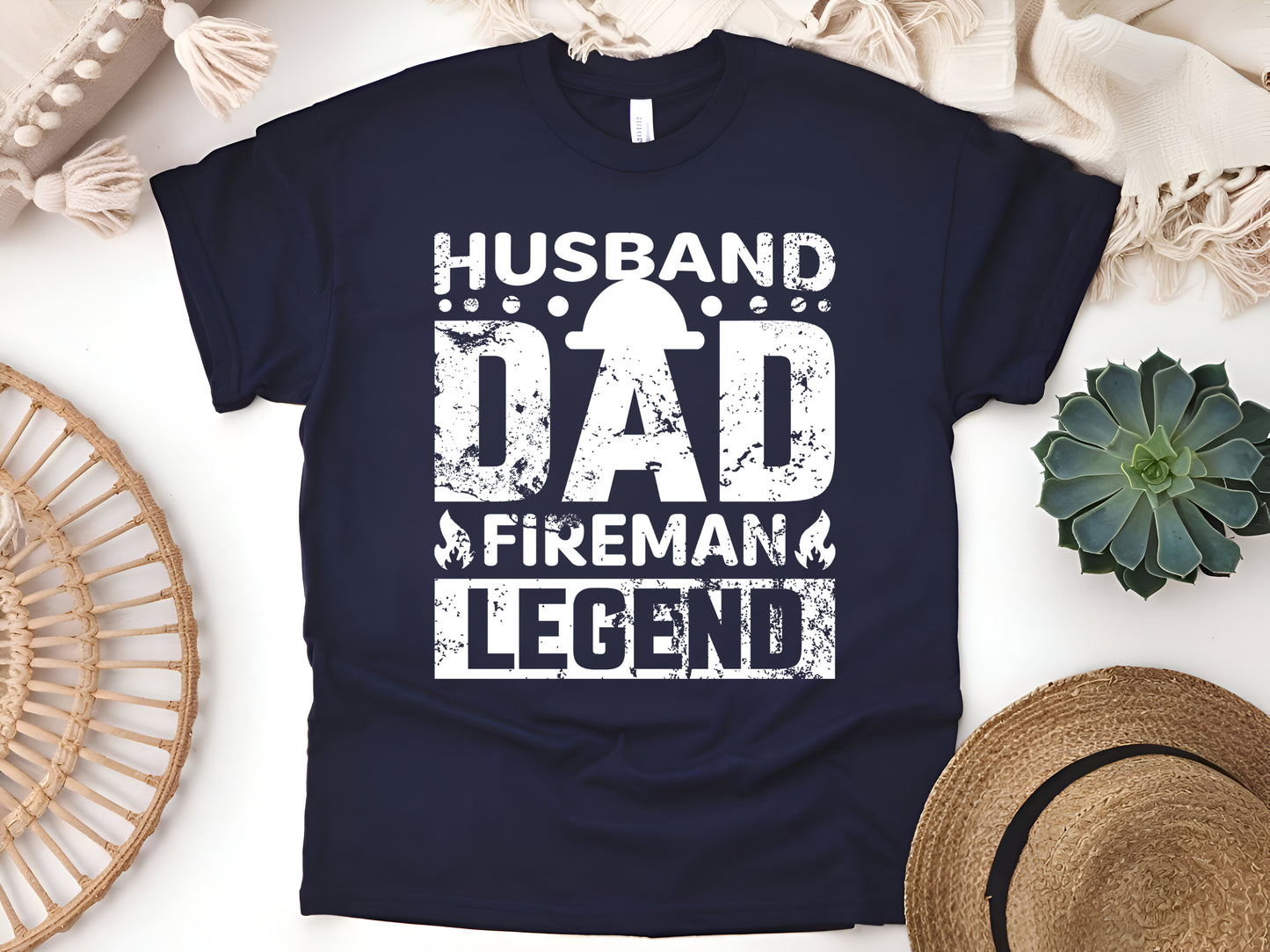 Husband Dad Fireman Legend T-Shirt, Firefighter Dad Gift, Proud Fireman Shirt, Hero Dad Tee, Firefighter Apparel for Men