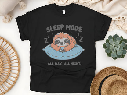 Sloth Sleep Mode Shirt, Funny Lazy T-Shirt, All Day All Night Nap Tee, Cute Sloth Lover Gift, Unisex Pajama Humor Tee