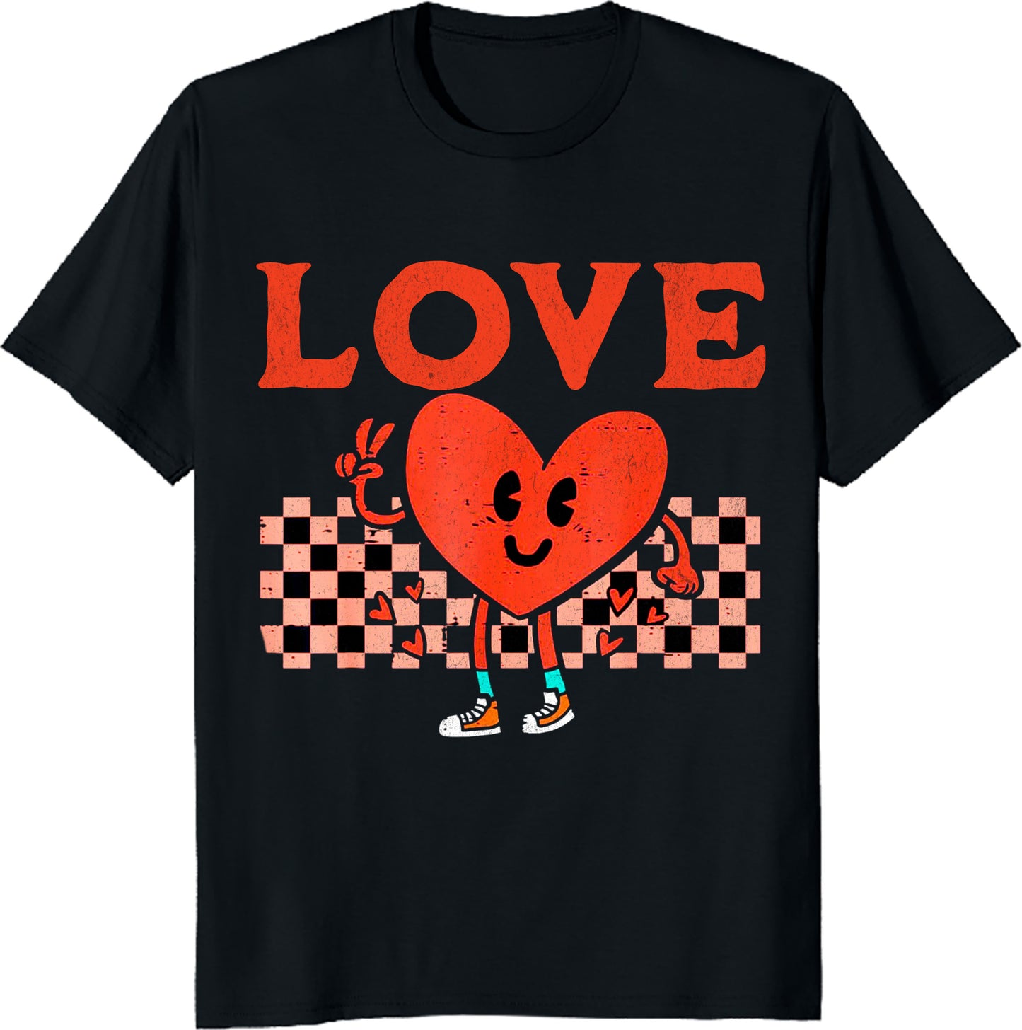 Funny Tee - Valentines Day Heart Peace Hand Retro Groovy Men Women Kids T-Shirt