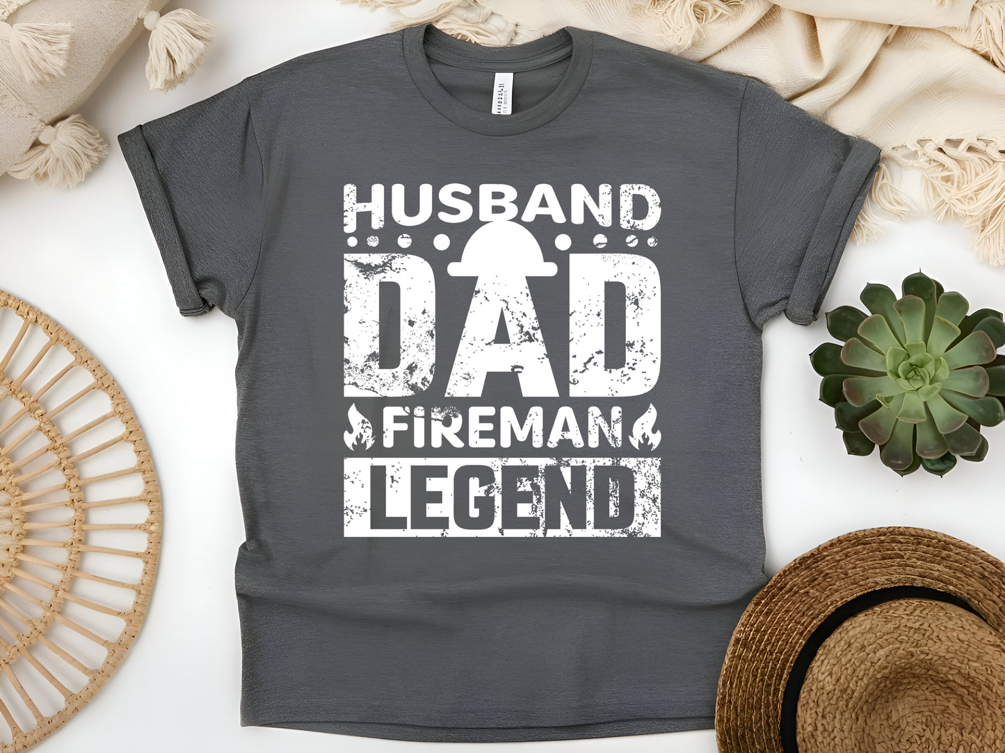 Husband Dad Fireman Legend T-Shirt, Firefighter Dad Gift, Proud Fireman Shirt, Hero Dad Tee, Firefighter Apparel for Men