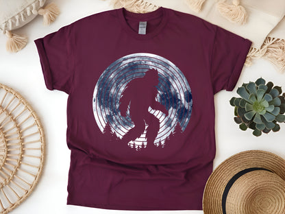 Bigfoot Retro Moon T-Shirt - Vintage Sasquatch Tee - Cryptid Lover Gift - Outdoor Adventure Unisex Tee