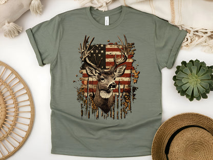 American Flag Deer Hunting T-Shirt – Rustic Patriotic Wildlife Tee