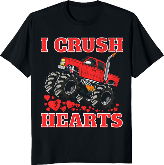 Crush Hearts T-Shirt Valentines Day Monster Truck Boys Toddler Tee