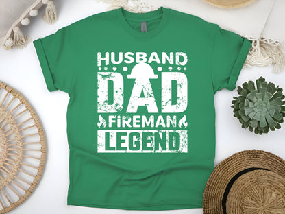 Husband Dad Fireman Legend T-Shirt, Firefighter Dad Gift, Proud Fireman Shirt, Hero Dad Tee, Firefighter Apparel for Men