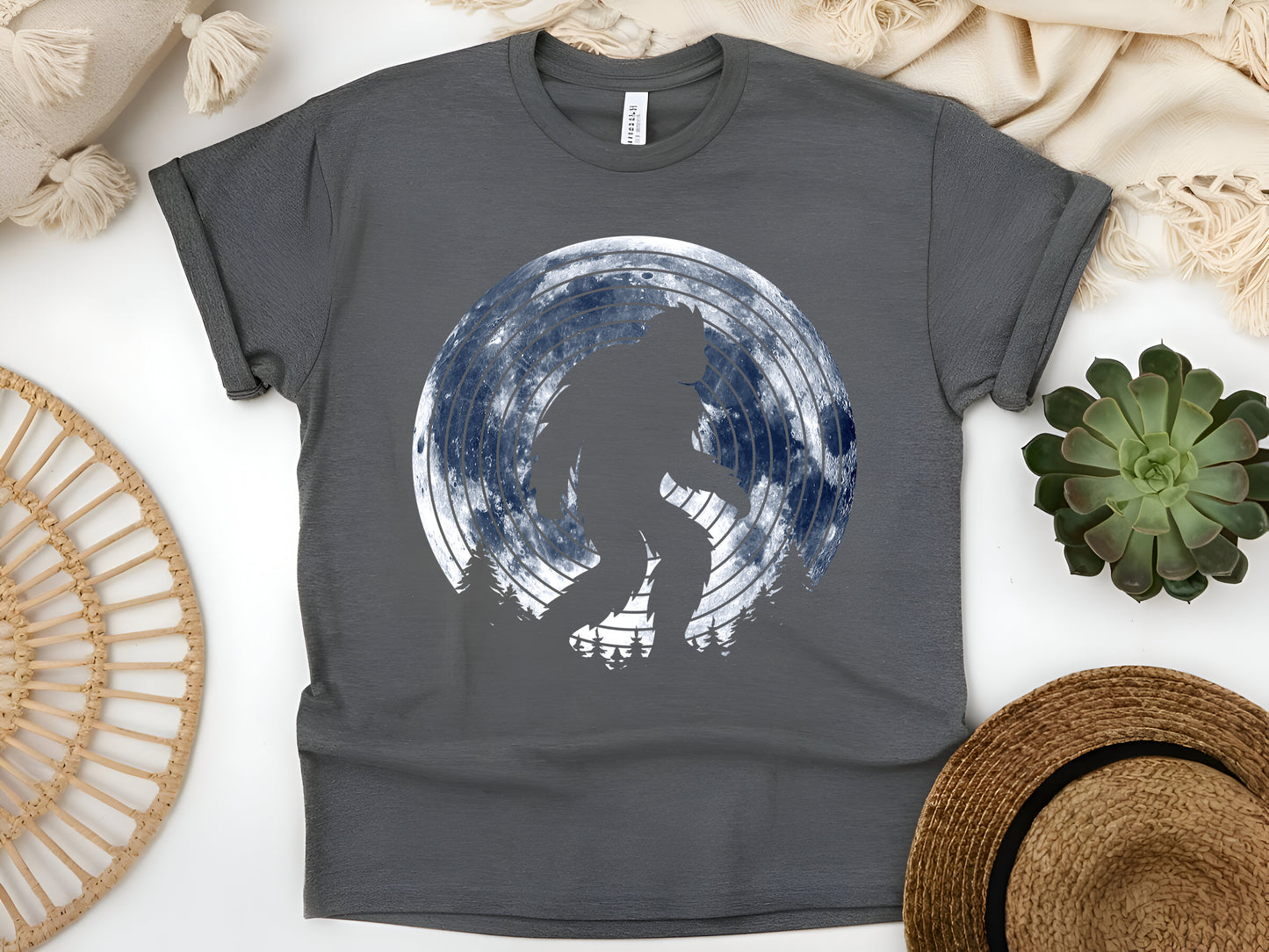 Bigfoot Retro Moon T-Shirt - Vintage Sasquatch Tee - Cryptid Lover Gift - Outdoor Adventure Unisex Tee