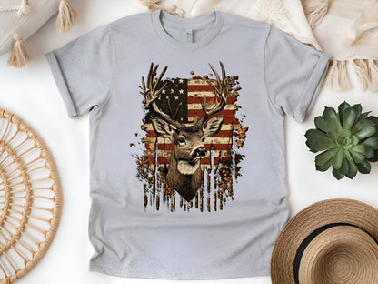 American Flag Deer Hunting T-Shirt – Rustic Patriotic Wildlife Tee