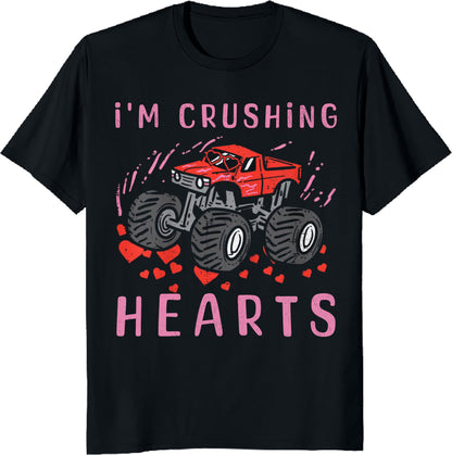 Funny Valentine Unisex Tee - I Crush Hearts Monster Truck Toddler Boys Valentines Day T-Shirt