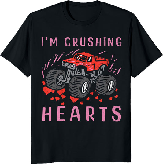 Funny Valentine Unisex Tee - I Crush Hearts Monster Truck Toddler Boys Valentines Day T-Shirt