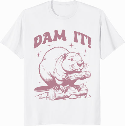 Funny Beaver Graphic Tee - 'DAM IT!' Unisex Heavy Cotton Shirt