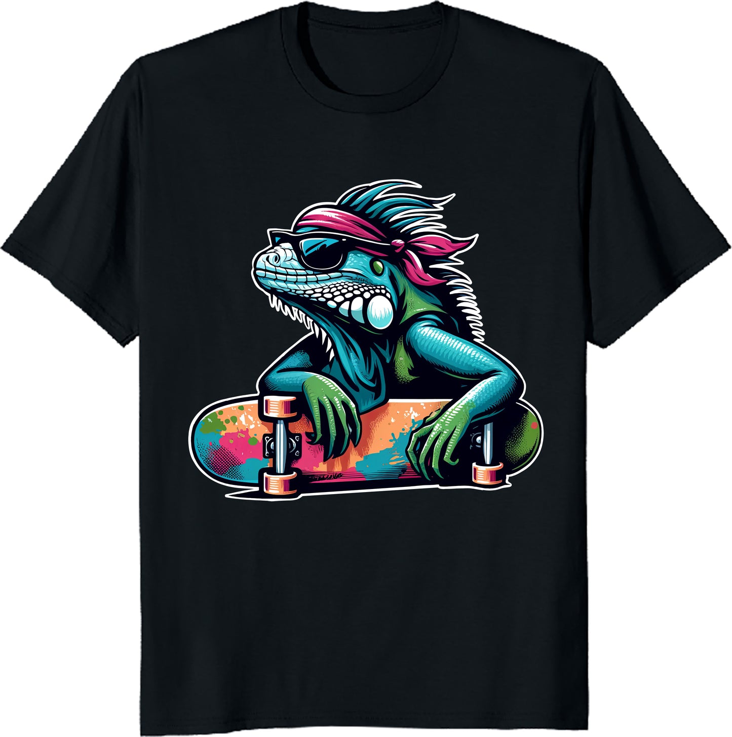 Cool Iguana Skateboard T-Shirt, Funny Skater Unisex Tee, Reptile Lover Gift, Skateboarding Lizard Shirt, Printed in USA