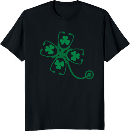 St. Patrick’s Day Nurse T-Shirt with Shamrock Stethoscope Design