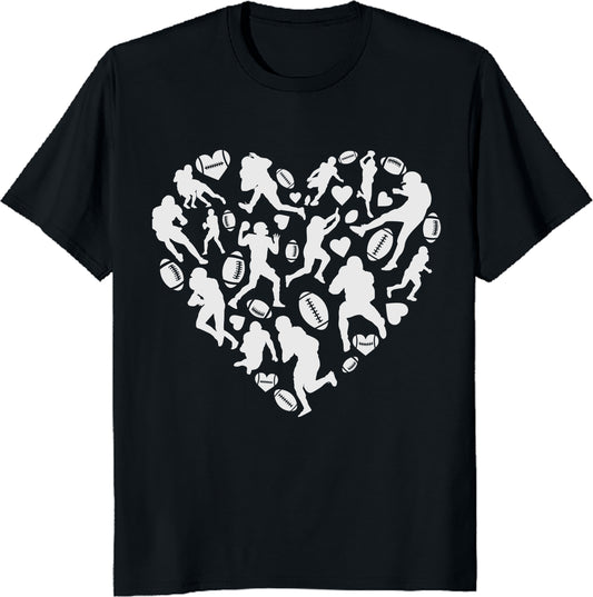 Heart-Shaped Football Tee- Love Sports Valentine's Day Gift, Football Player Lover, Super Bowl 2025, Valentine tee for Sports Fans