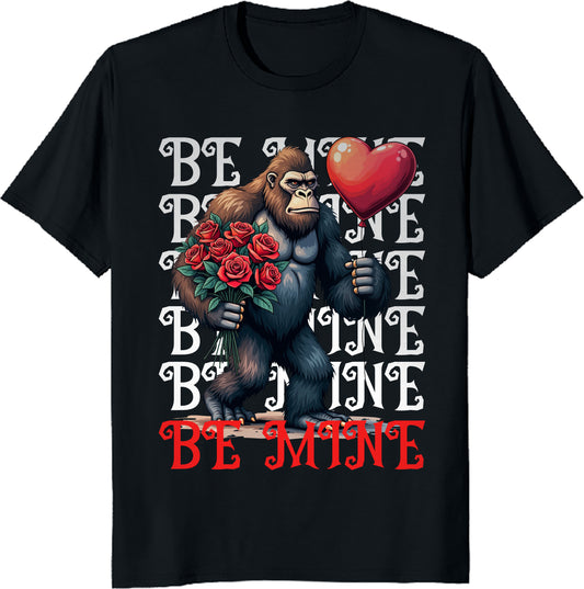 Funny Gorilla Valentine’s Day T-Shirt – Romantic Roses and Heart Balloon Design - Be Mine Valentine Tee