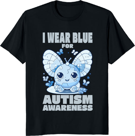 "I Wear Blue for Autism Awareness" Cute Butterfly T-Shirt