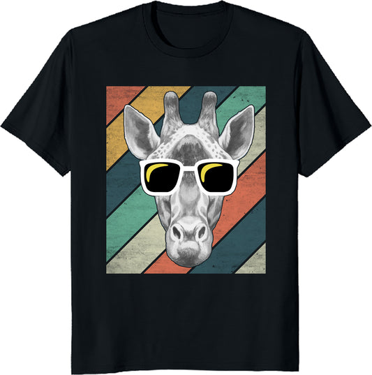 Giraffe Vintage Sunglasses T-Shirt - Retro Safari Animal Lover Tee, Funny Wildlife Unisex Tee, Printed in USA