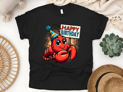 Cute Lobster Birthday T-Shirt – Funny Cartoon Lobster Party Tee – Happy Birthday Gift for Seafood Lovers