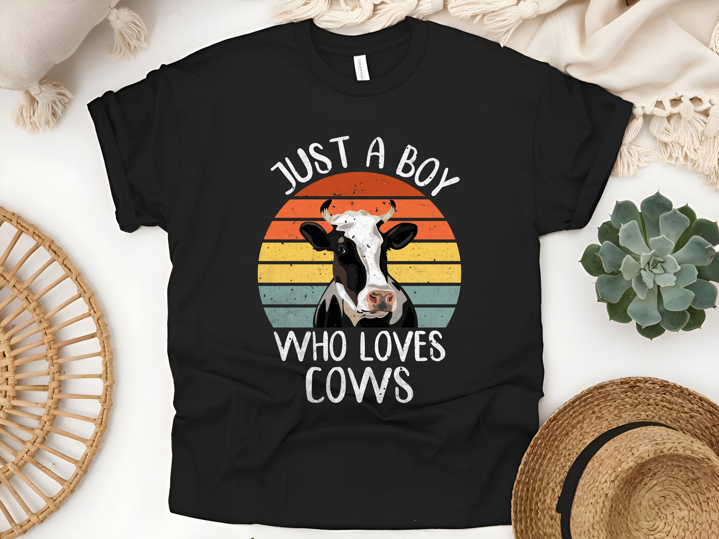 Just a Boy Who Loves Cows T-Shirt, Cute Farm Animal Lover Shirt