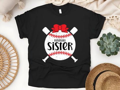 Baseball Sister Red Bow – Cute Softball & Baseball Game Day T-Shirt