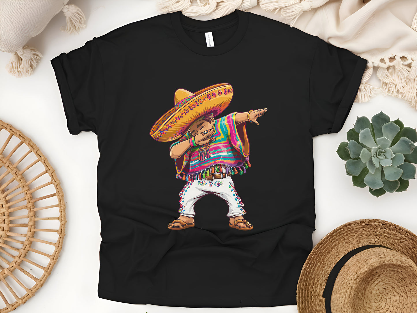 Mexican Boy Dabbing Poncho T-Shirt, Cinco de Mayo Graphic Tee, Funny Fiesta Shirt, Mexican Heritage Shirt