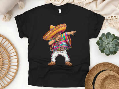 Mexican Boy Dabbing Poncho T-Shirt, Cinco de Mayo Graphic Tee, Funny Fiesta Shirt, Mexican Heritage Shirt