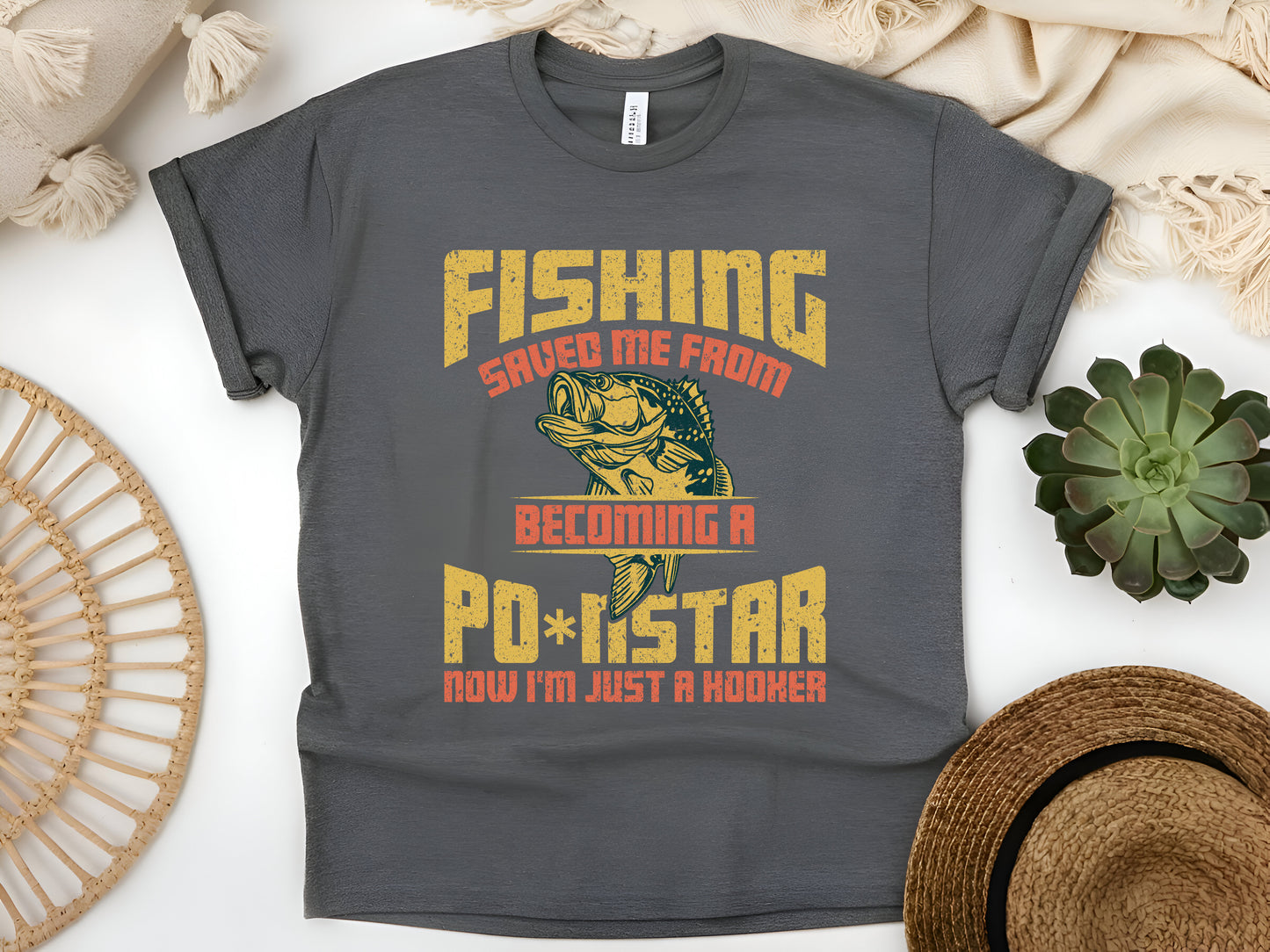 Fishing Saved Me from Becoming a Po-nstar T-Shirt - Funny Fisherman Gift Tee