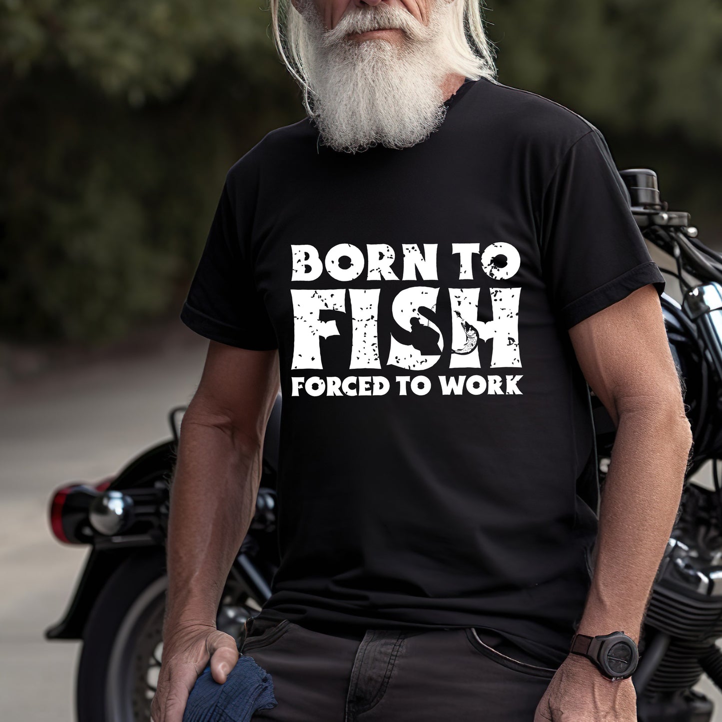 Born To Fish Forced To Work T-Shirt - Funny Bass Fishing Tee, Fisherman Gift, Outdoorsmen Shirt, Printed in USA