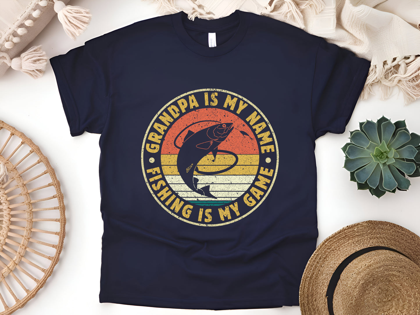 Grandpa Is My Name, Fishing Is My Game T-Shirt - Funny Fisherman Grandpa Tee, Unisex Casual Shirt