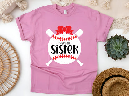 Baseball Sister Red Bow – Cute Softball & Baseball Game Day T-Shirt