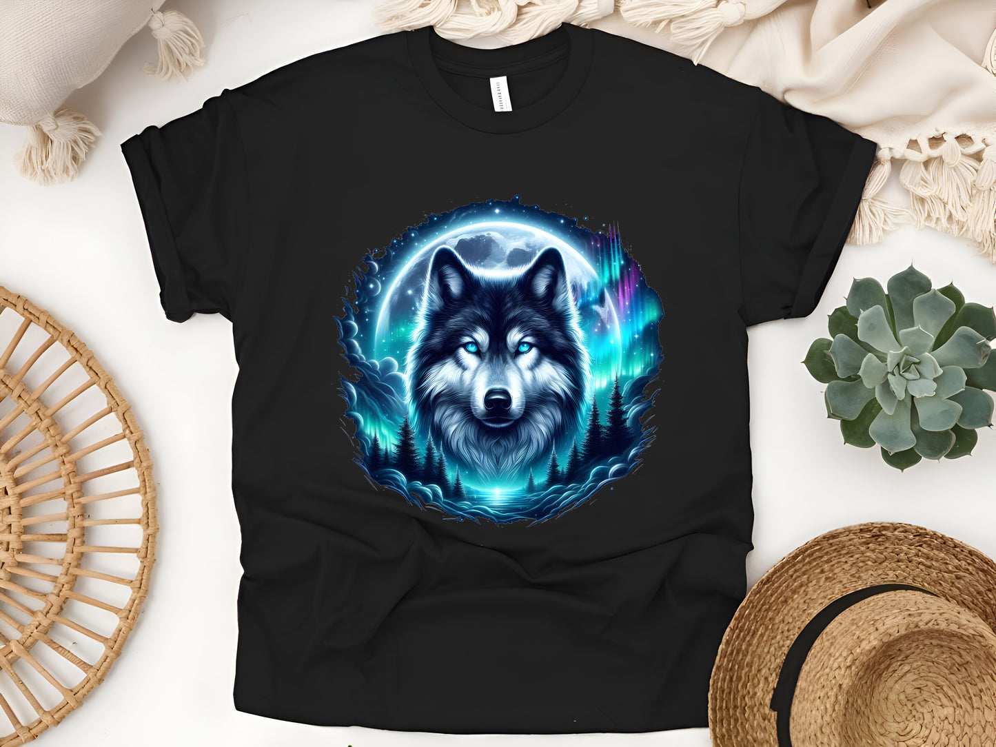 Grey Wolf Hunting Ground T-Shirt – Icy Moon & Forest Galaxy Wolf Tee – Majestic Wildlife Shirt for Nature & Animal Lovers