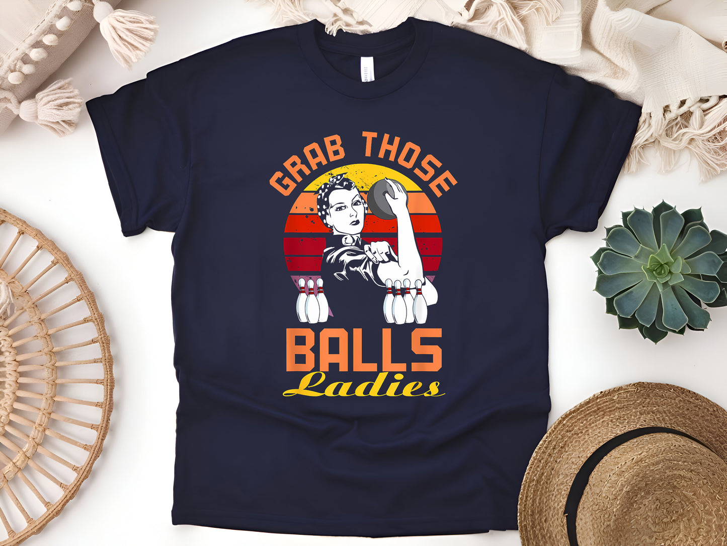 Grab Those Balls Ladies Bowling T-Shirt – Funny Retro Bowling Tee for Women & Bowlers