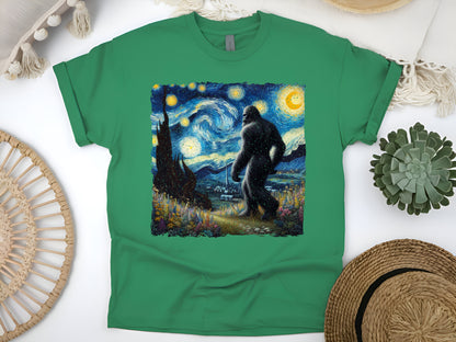 Bigfoot Starry Night T-Shirt - Sasquatch Van Gogh Art Tee, Funny Cryptid Shirt, Unisex Casual Wear