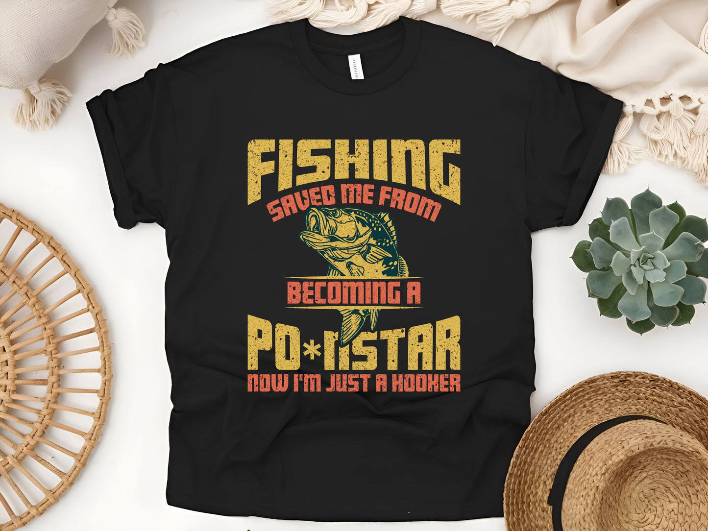 Fishing Saved Me from Becoming a Po-nstar T-Shirt - Funny Fisherman Gift Tee