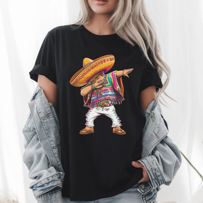 Mexican Boy Dabbing Poncho T-Shirt, Cinco de Mayo Graphic Tee, Funny Fiesta Shirt, Mexican Heritage Shirt