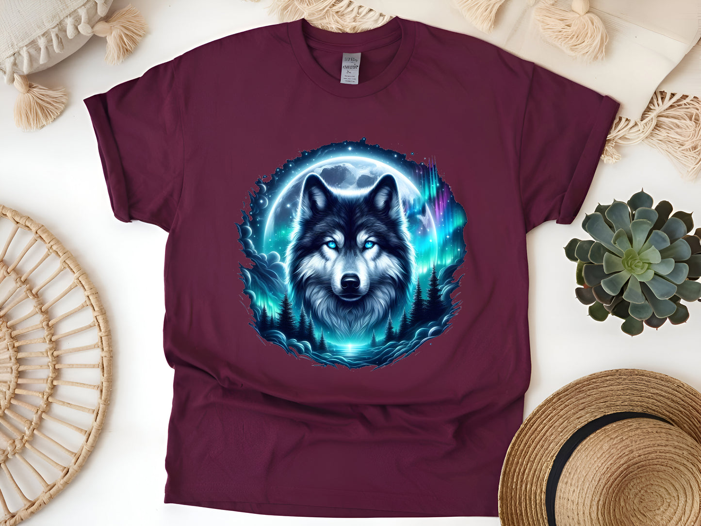 Grey Wolf Hunting Ground T-Shirt – Icy Moon & Forest Galaxy Wolf Tee – Majestic Wildlife Shirt for Nature & Animal Lovers