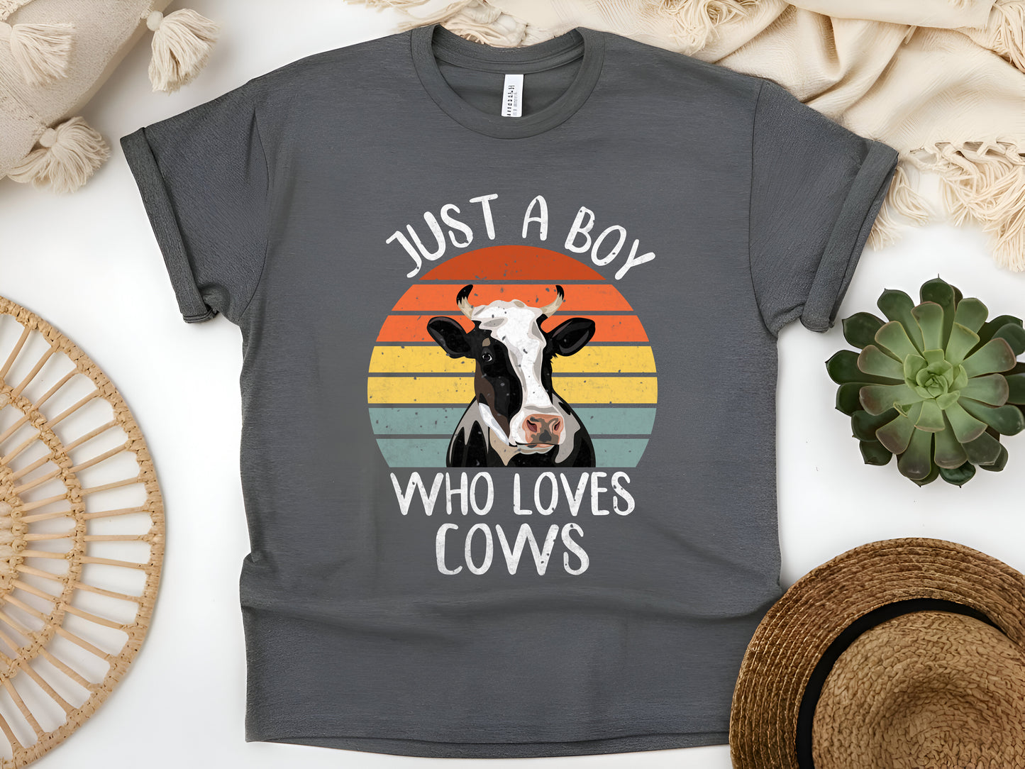 Just a Boy Who Loves Cows T-Shirt, Cute Farm Animal Lover Shirt